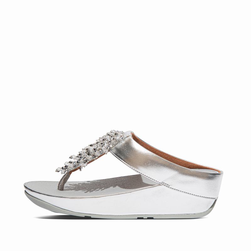 FitFlop Rumba Faux Leder Silber - FitFlop Zehentrenner Damen Schweiz [DAGV-57124]